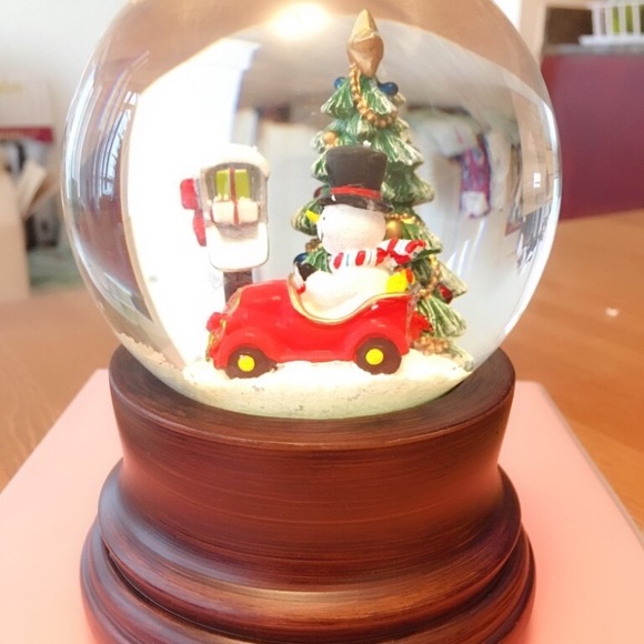 Merry Christmas Crystal Ball Snow-Wooden Stand - Picture 2 of 4